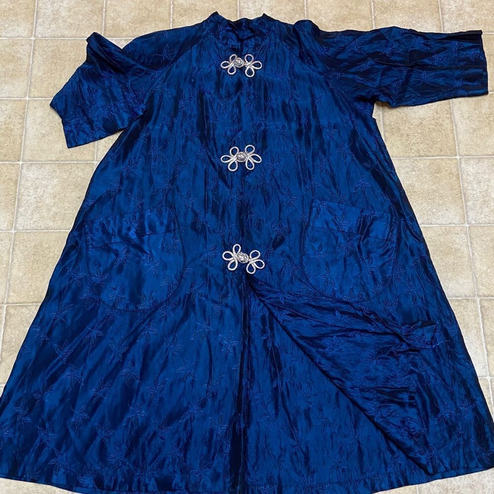Style Vintage Handmade Elegant Blue Dress with Decorative Buttons One Size